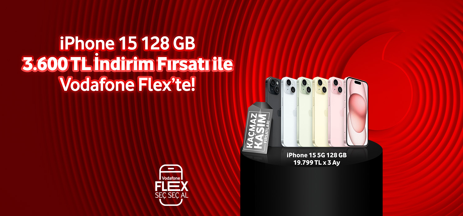 IPhone 15 128GB 3.600 TL İndirim Fırsatı İle Vodafone Flex'te