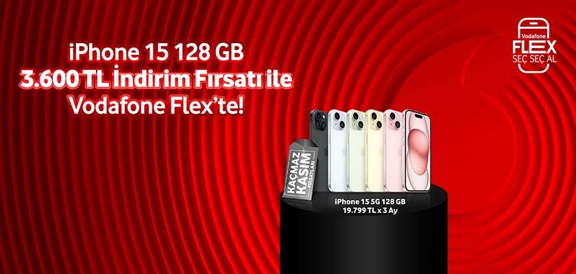 IPhone 15 128GB 3.600 TL İndirim Fırsatı İle Vodafone Flex'te