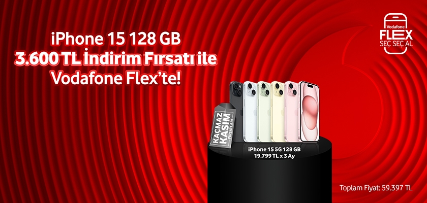 IPhone 15 128GB 3.600 TL İndirim Fırsatı İle Vodafone Flex'te