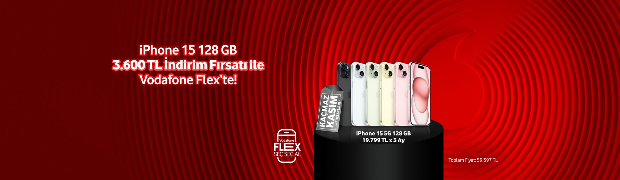 IPhone 15 128GB 3.600 TL İndirim Fırsatı İle Vodafone Flex'te