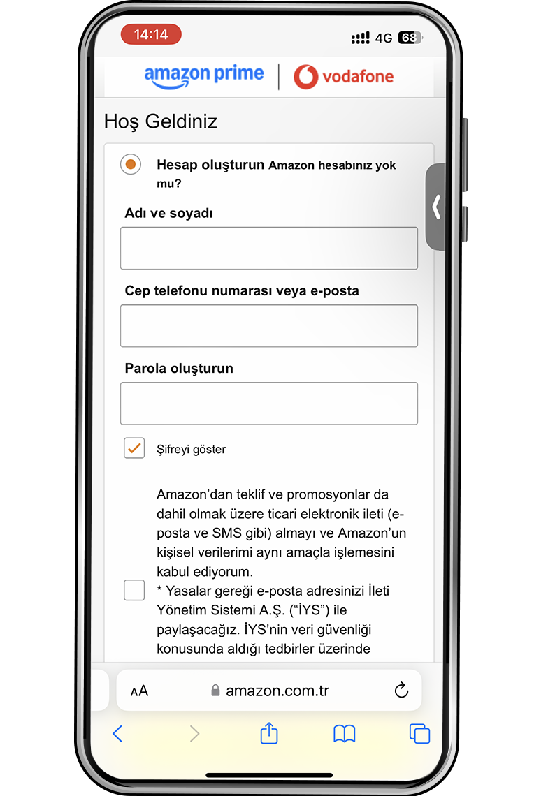 Mevcut Amazon hesabınız ile giriş yapın veya yeni bir hesap yaratın