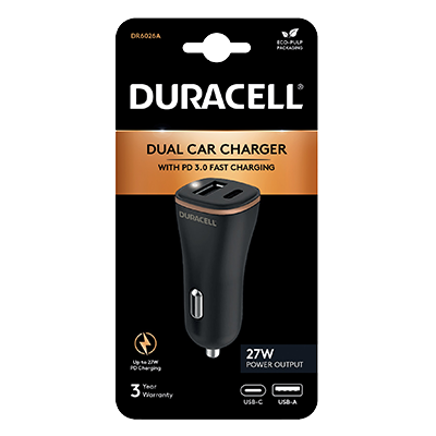 Duracell DR6026A 27W UsbC-A Car Charger