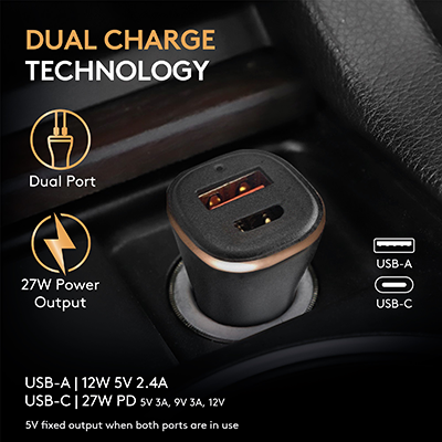 Duracell DR6026A 27W UsbC-A Car Charger