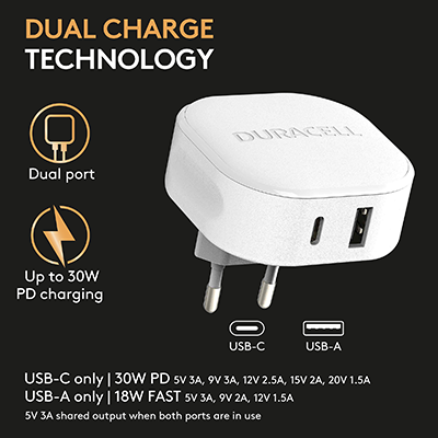 Duracell DRACUSB20W-EU 30W Wall Charger