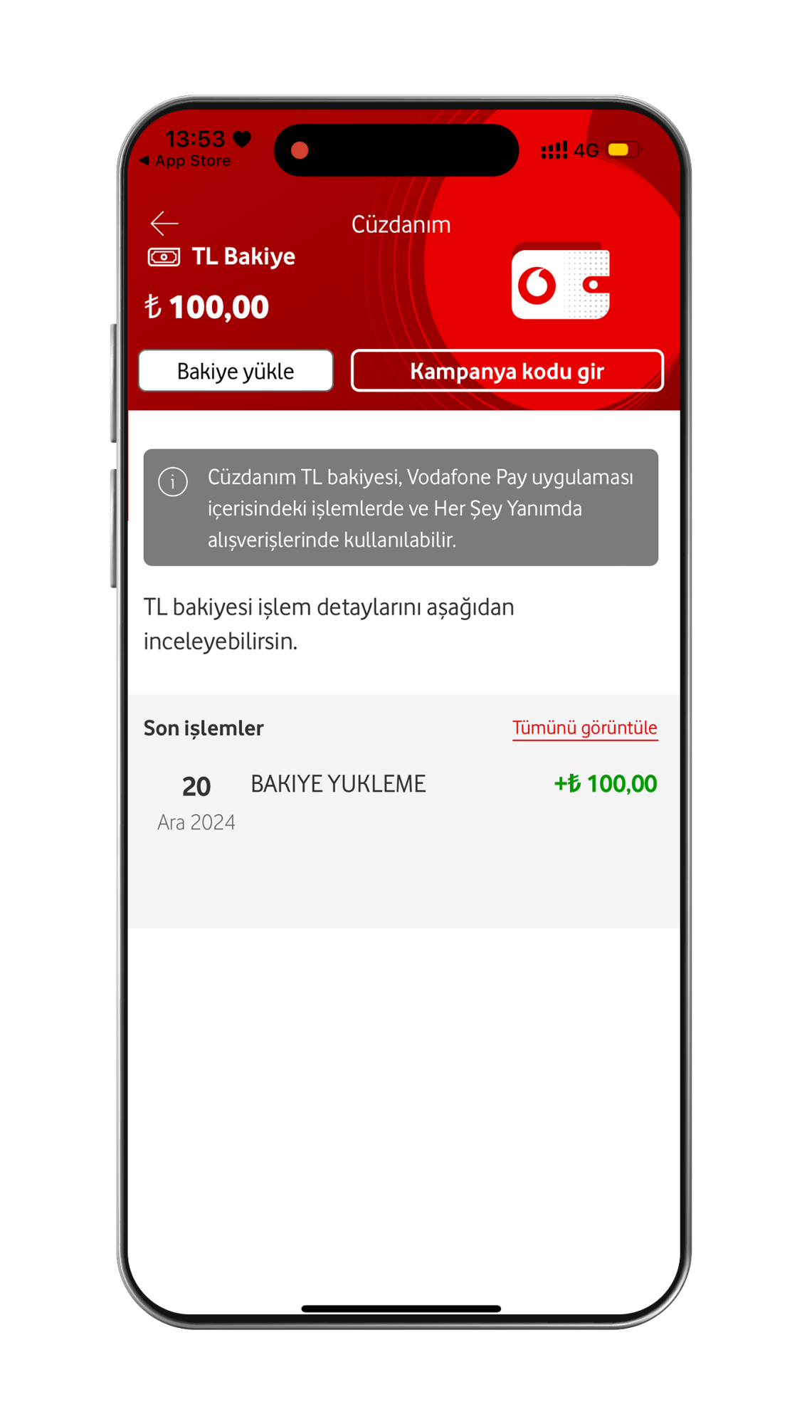 TL hediyenizi aylık olarak otomatik olarak Vodafone Pay «Cüzdanım»a tanımlanır.