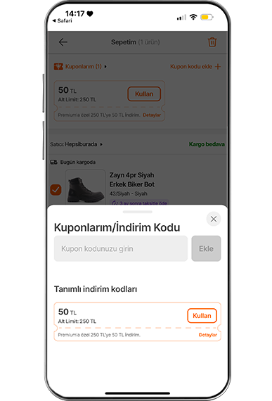 «Kupon kodu ekle» butonuna tıklayın.