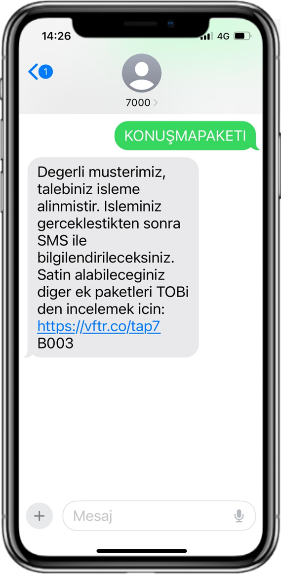 Alıcı kısmına «7000» yazarak mesajı gönderin.