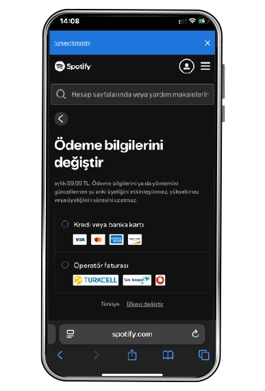 Uygun üyelik ödeme tipini seçin