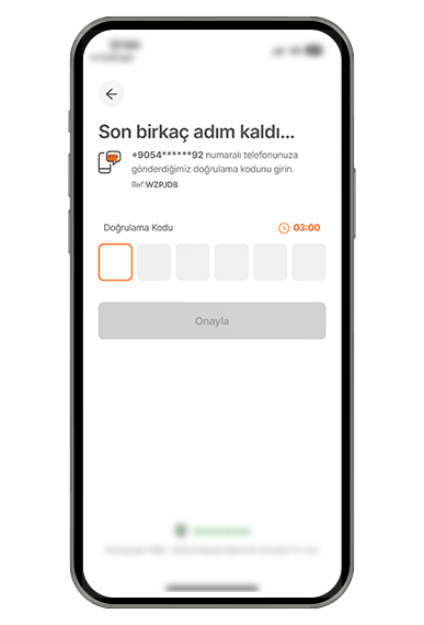 SMS doğrulama adımını tamamlayın - Telefon numaranıza SMS ile gelen tek seferlik şifreyi girerek aktivasyona devam edin
