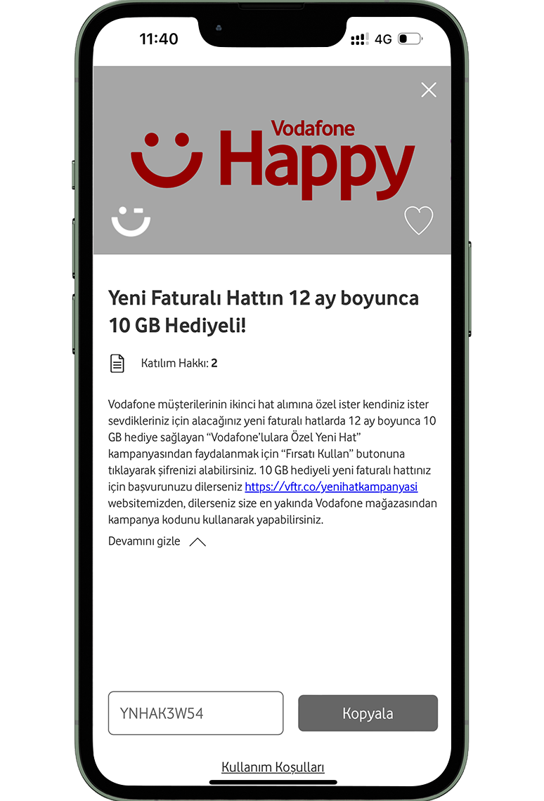 Kampanya kodu kopyalanır