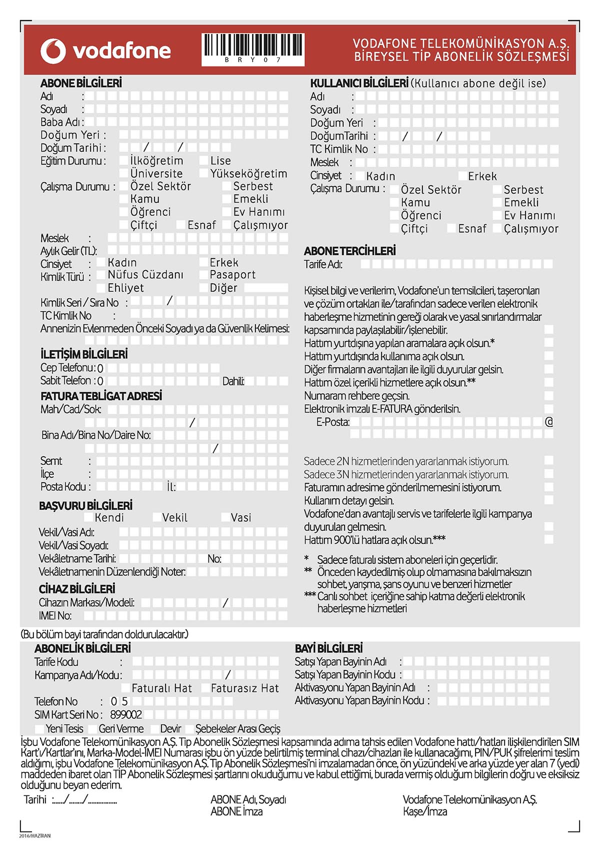 Bireysel Abonelik Sözleşmesi Sayfa 1