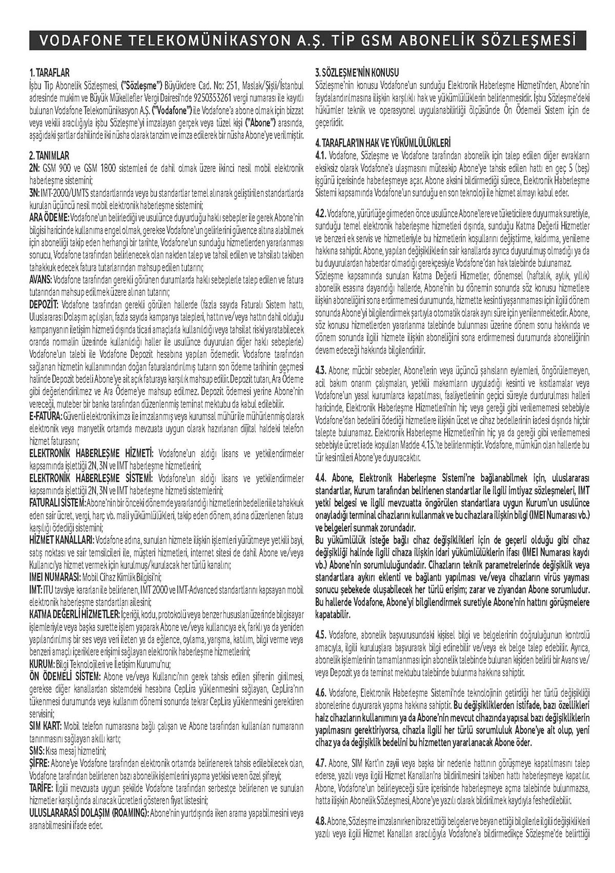 Bireysel Abonelik Sözleşmesi Sayfa 2