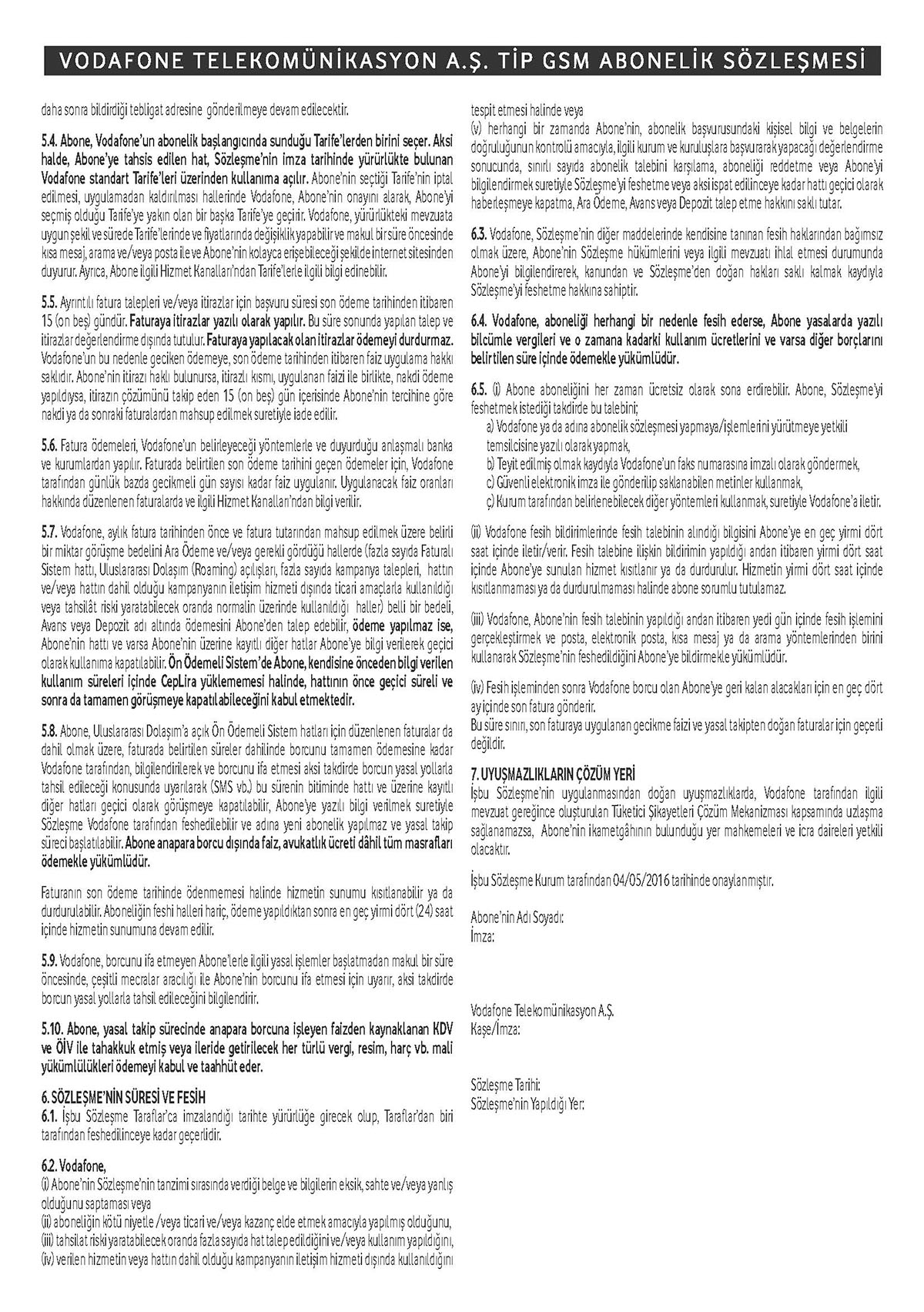 Bireysel Abonelik Sözleşmesi Sayfa 4
