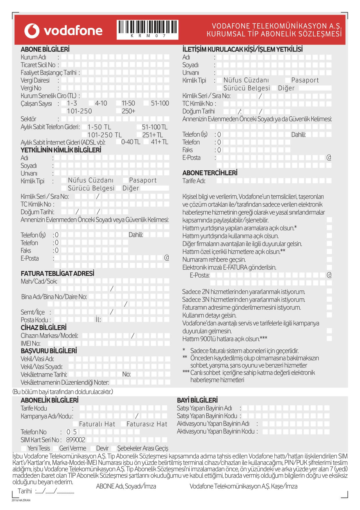 Bireysel Abonelik Sözleşmesi Sayfa 1