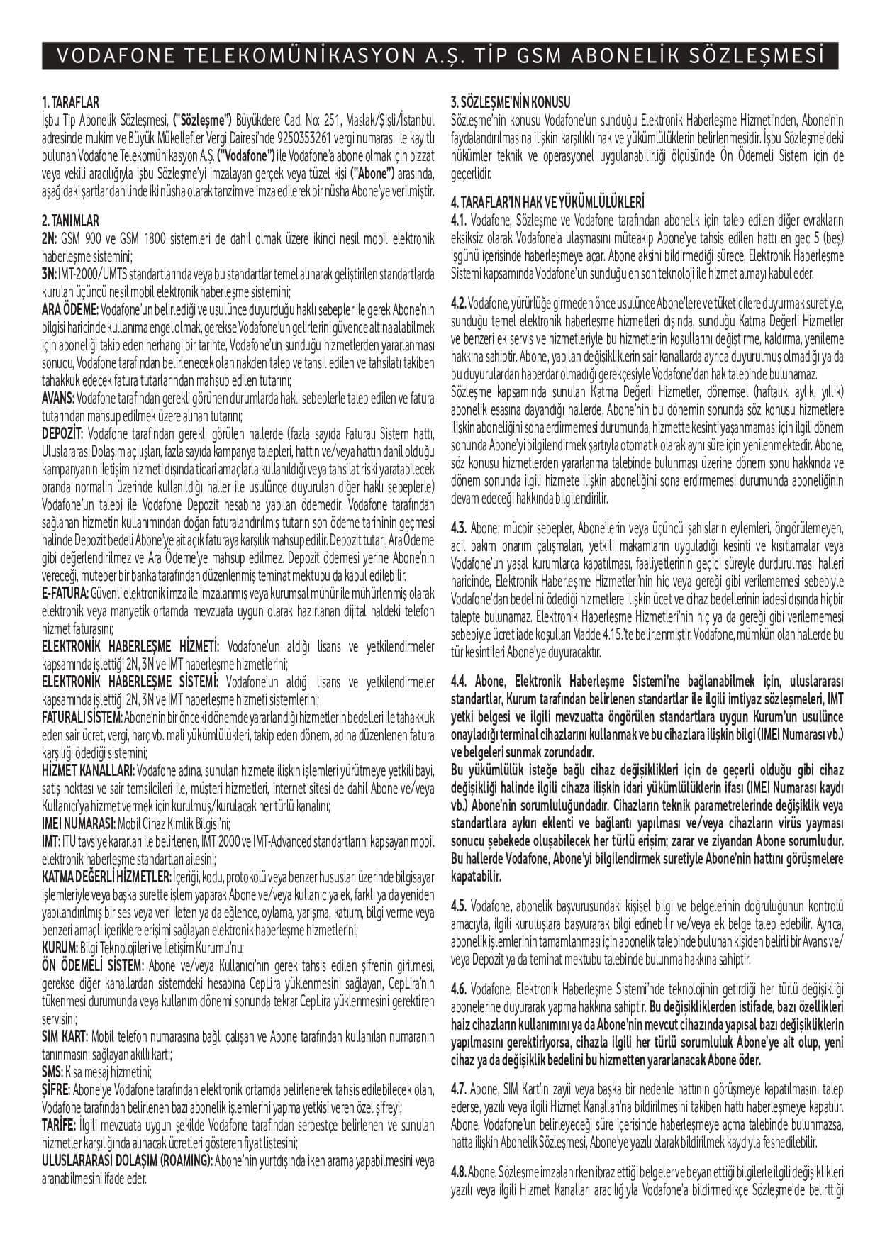 Bireysel Abonelik Sözleşmesi Sayfa 2