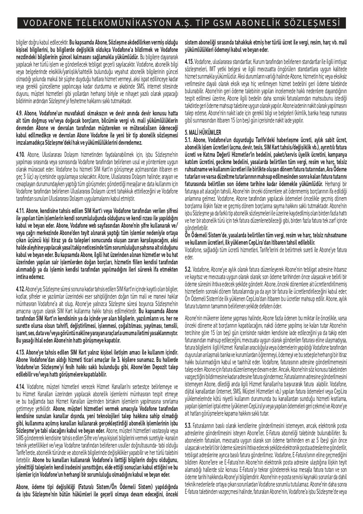 Bireysel Abonelik Sözleşmesi Sayfa 3