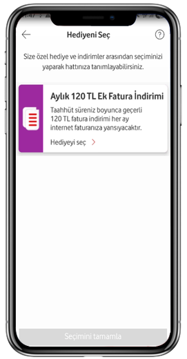 Hediyeler arasından fatura indirimini seçin.