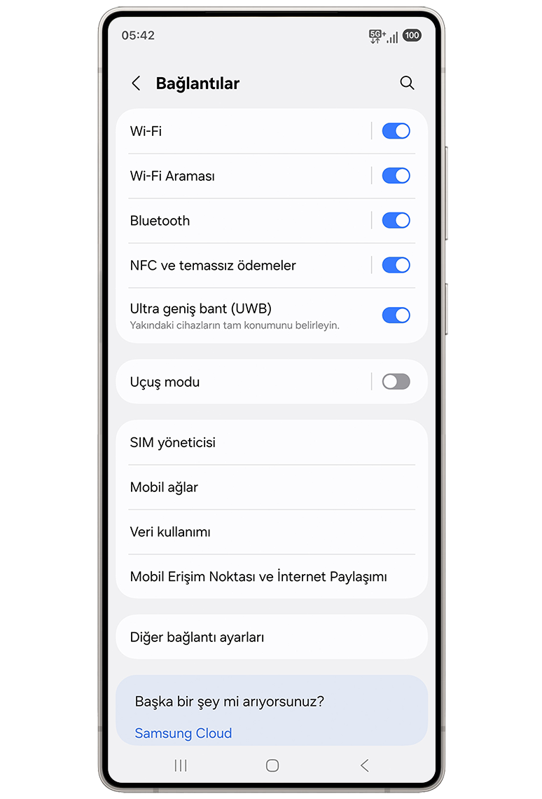 Mobil Ağlar’a girin. - Bağlantılar menüsünden Mobil Ağlar seçeneğini açın.