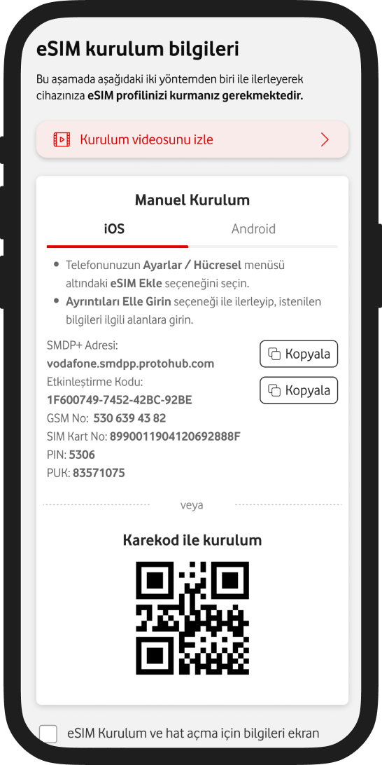 eSIM kurulumu sağlanır.