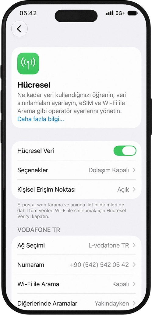 Hücresel veri seçeneklerine girin.