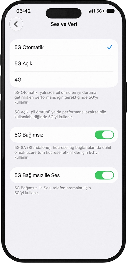 5G+ ayarını açın.