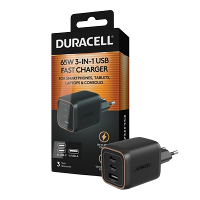 Duracell 65W PD 2USB-C+A Wall Charger