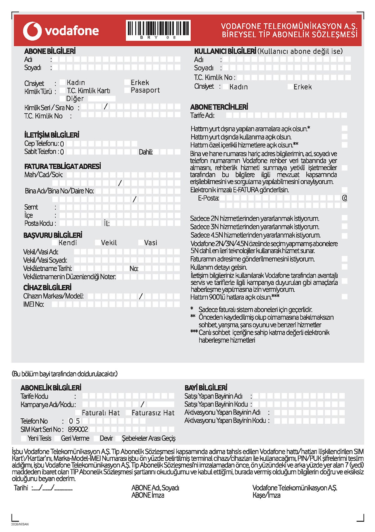 Bireysel Abonelik Sözleşmesi Sayfa 1