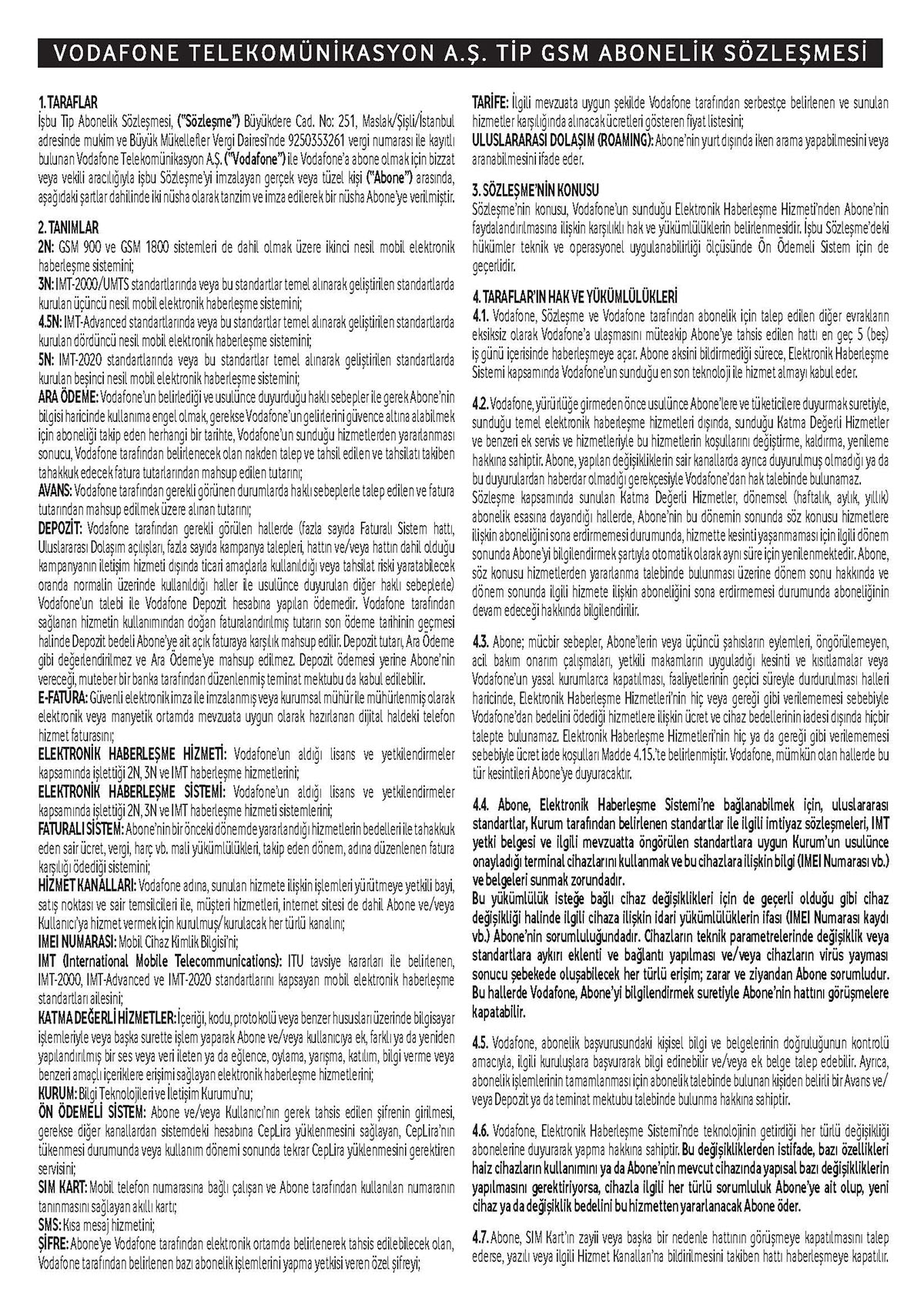Bireysel Abonelik Sözleşmesi Sayfa 2