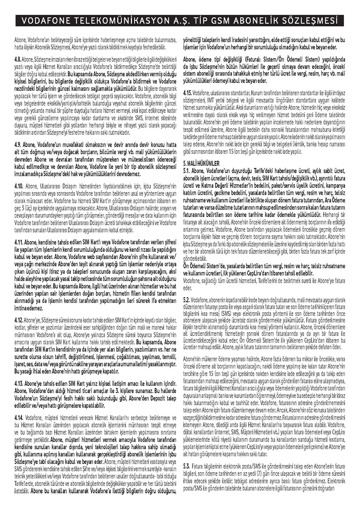 Bireysel Abonelik Sözleşmesi Sayfa 3