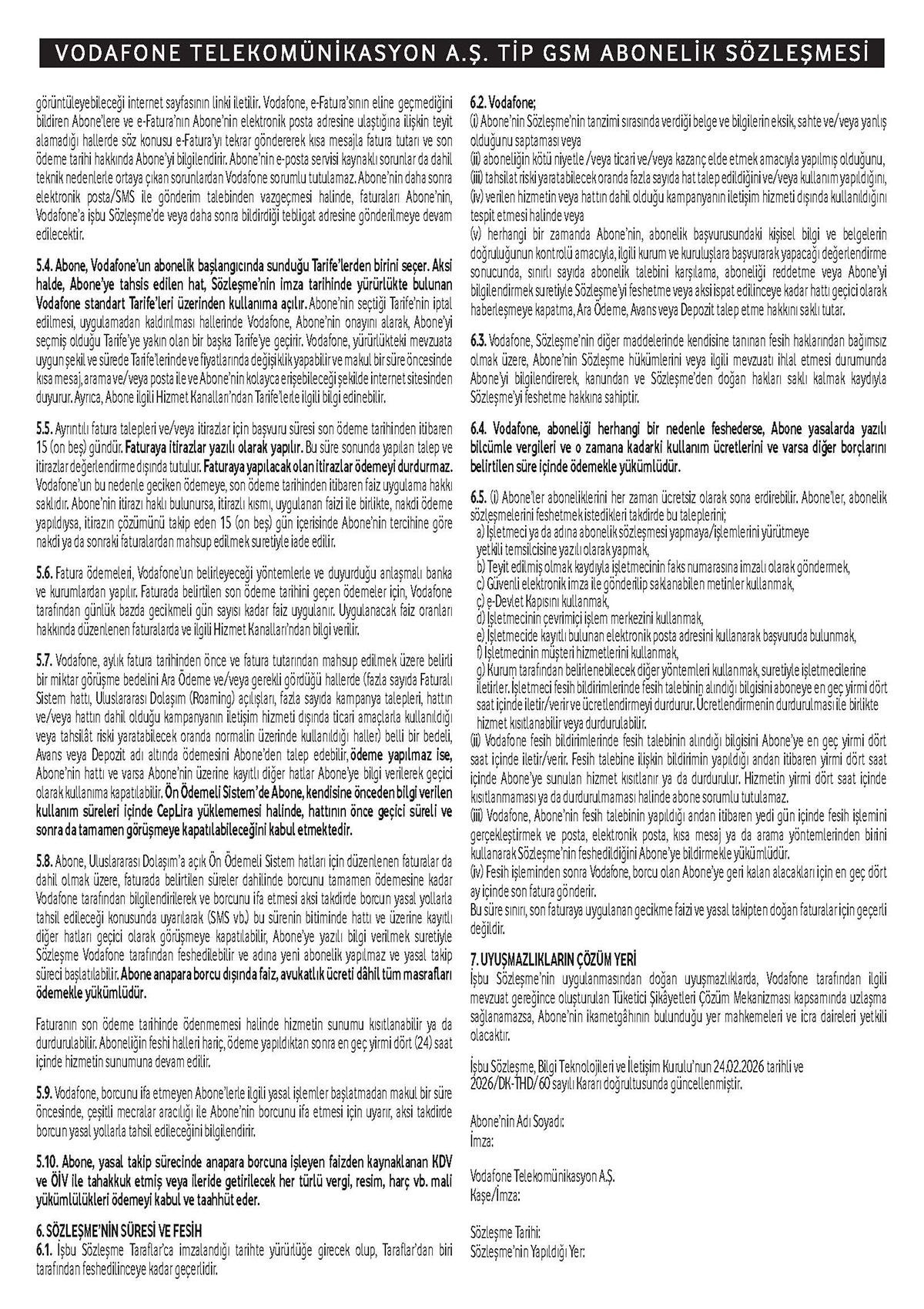 Bireysel Abonelik Sözleşmesi Sayfa 4